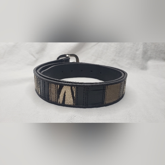 Fossil Womens Belt Size L Animal Print Patchwork Black Grey Zebra Adjustable - Picture 6 of 7